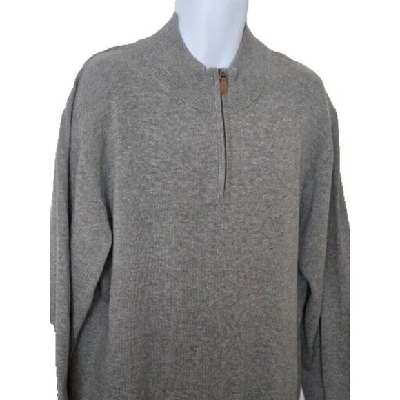 Roundtree & Yorke Men's Sweater grey Pullover Knit 1/4 Zip Mock Neck size XL - Picture 2 of 7
